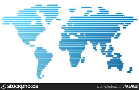 Abstract computer graphic World map of blue rounded lines. Vector illustration.