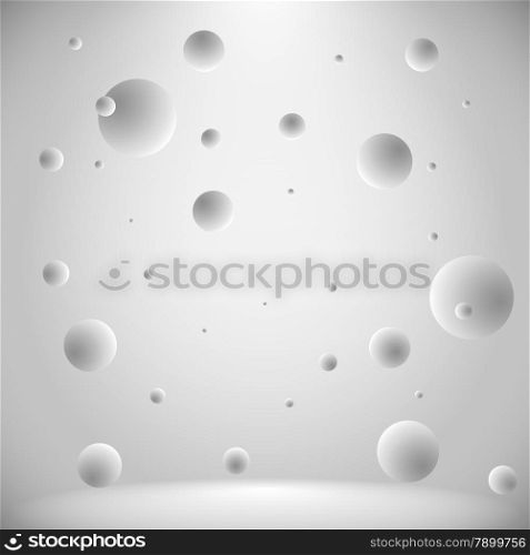 Abstract conceptual gray lightened room with flying balls