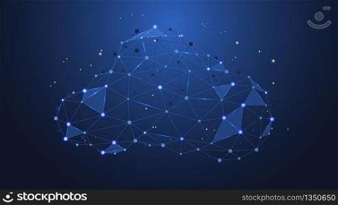 Abstract connecting dots and lines with Cloud computing. futuristic technology with polygonal or geometric shapes.