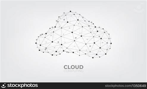 Abstract connecting dots and lines with Cloud computing technology on white and grey background.
