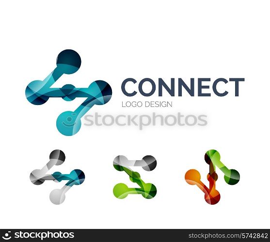 Abstract connection icon logo design made of color pieces - various geometric shapes