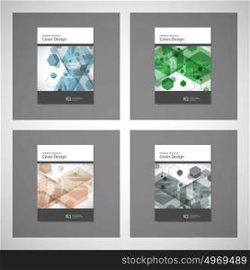 Abstract cover design, business brochure template layout, annual report, booklet or book in A4. Hexagonal geometric creative shapes. Abstract cover design, business brochure template layout, annual report, booklet or book in A4. Hexagonal geometric creative shapes.