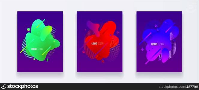 Abstract cover set of liquid shapes. Fluid vector design. Gradient flyer, banners with flowing liquid shapes. Modern design template.