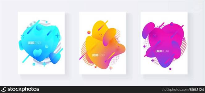 Abstract cover set of liquid shapes. Fluid vector design. Gradient flyer, banners with flowing liquid shapes. Modern design template.