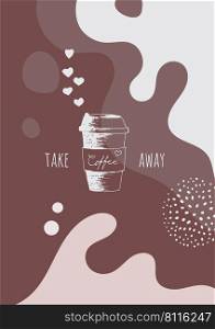 Abstract creative coffee backgrounds with copy space for text and coffee hand draw icons. Vector concept for coffee shop and house, caffe. Simple, stylish template for social media.