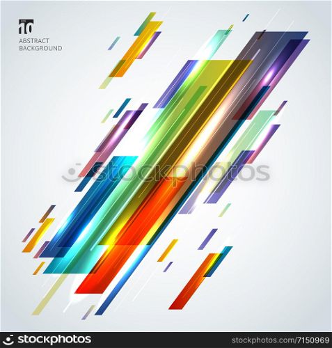 Abstract creative colorful geometric shapes and lines diagonal with lighting effect on white background. Vector illustration