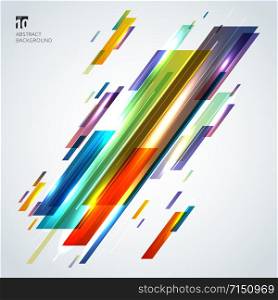 Abstract creative colorful geometric shapes and lines diagonal with lighting effect on white background. Vector illustration