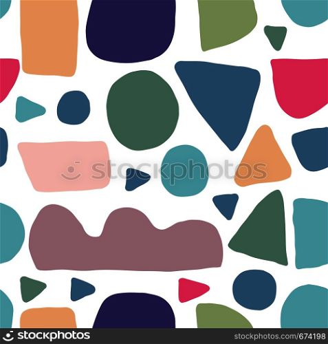 Abstract creative freehand colored shapes seamless pattern. Simple design texture with chaotic painted shapes. Backdrop for textile or book covers, wallpapers, design, wrapping. Abstract creative freehand colored shapes seamless pattern.