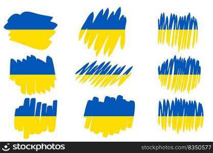 Abstract creative painted grunge brush Ukrainian flag background. Isolated vector collection of hand drawn strokes. Trendy color template for social media, prints, posters.