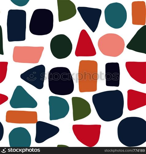 Abstract creative shapes seamless pattern. Simple design texture with chaotic painted shapes. Backdrop for textile or book covers, wallpapers, design, wrapping. Abstract creative shapes seamless pattern. Simple design texture