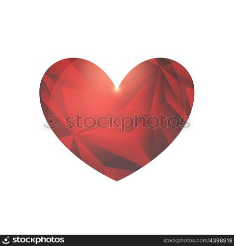 Abstract Crystal Heart With Twinkle On A White Background