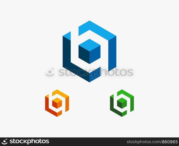 Abstract Cube Hexagon Logo Design Vector Illustration