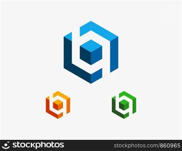 Abstract Cube Hexagon Logo Design Vector Illustration