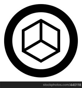 Abstract cube shape Hexagon box icon in circle round black color vector illustration flat style simple image. Abstract cube shape Hexagon box icon in circle round black color vector illustration flat style image