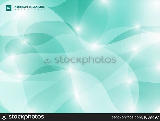 Abstract curve form shapes overlapping with lighting on green mint color background. Vector illustration