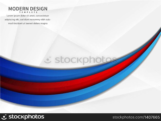 Abstract curve red and blue vibrant layer overlapping on white background. Template design with copy space for text. Vector illustration