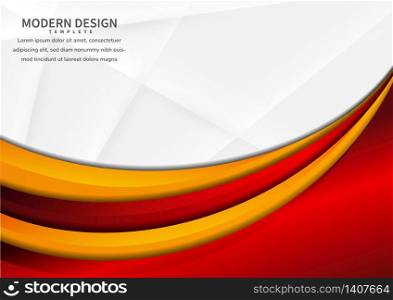 Abstract curve red and yellow vibrant layer overlapping on white background. Template design with copy space for text. Vector illustration