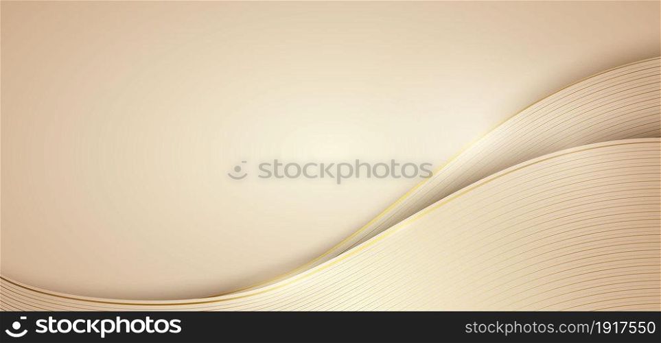 Abstract curve soft brown layer luxury background with golden line curve on dark blue background. Vector illustration