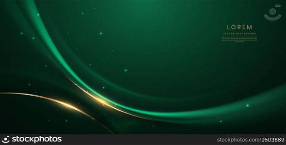Abstract curved green shape on green background with lighting effect and copy space for text. Luxury design style. Vector illustration