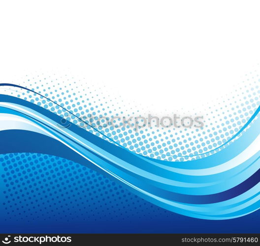 Abstract curved lines background. Template brochure design. Vector Abstract blue color curved lines background with halftone. Retro Template brochure design