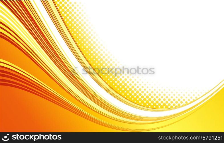 Abstract curved lines background. Template brochure design. Vector Abstract orange color curved lines background with halftone. Template brochure design. Summer retro style