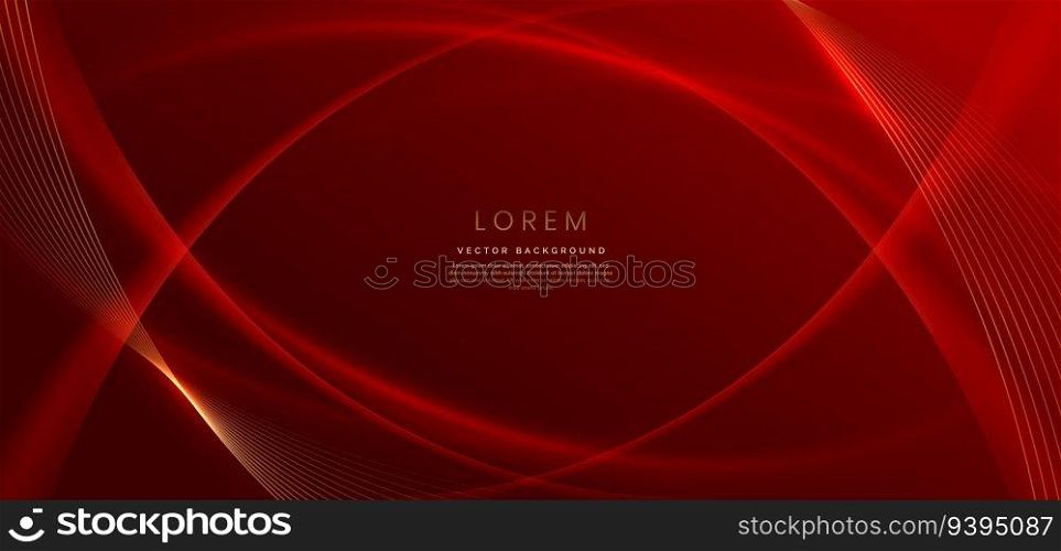 Abstract curved red shape on red background with lighting effect and copy space for text. Luxury design style. Vector illustration