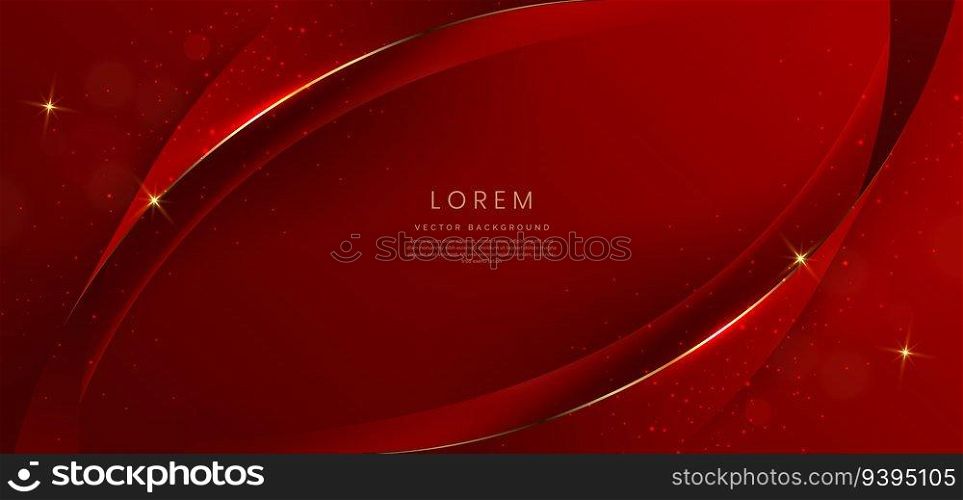 Abstract curved red shape on red background with lighting effect and copy space for text. Luxury design style. Vector illustration