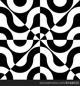 Abstract Curved Shapes. Vector Seamless Background. Regular Black and White Pattern