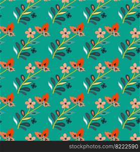 Abstract cute leaves and flower seamless pattern. Beautiful floral wallpaper. Cute plants endless backdrop. Design for fabric, textile print, wrapping paper, cover. Vector illustration. Abstract cute leaves and flower seamless pattern. Beautiful floral wallpaper. Cute plants endless backdrop.