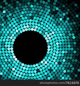 Abstract cyan color mosaic background with disco ball elements of graduated dots for party design in square format