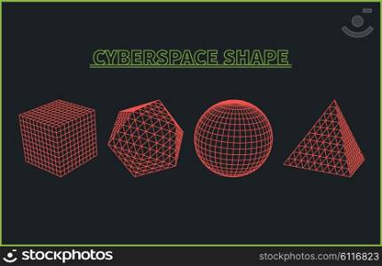 Abstract Cyberspace Grid Landscape Background. Abstract cyberspace geometric shapes. Cyberspace grid. 3d technology cyberspace grid. Technology cube square circle triangle computer graphic. Futuristic technology. Three-dimensional abstract vector