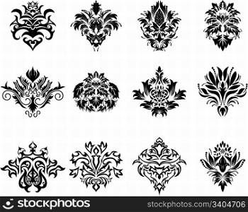 Abstract damask emblem set for design use