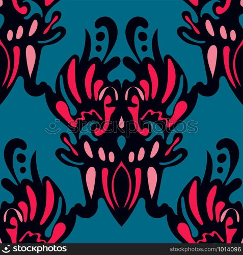 Abstract damask tile seamless pattern. Floral ikat vignette. Abstract festive colorful floral damask vector ethnic boho pattern