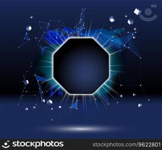 Abstract dark background with colorful brush stroke, black halftone blot, triangular dotted grid and frame