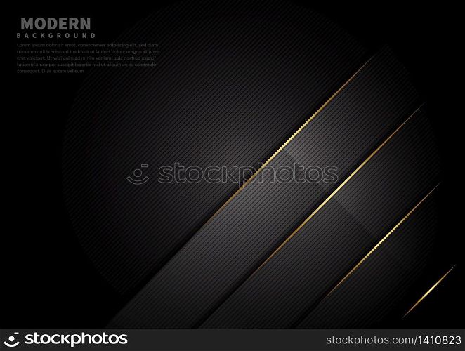 Abstract dark black color background overlapping layers decor golden lines with copy space for text. Luxury style. Vector illustration