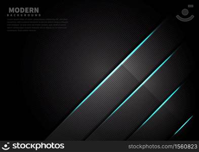 Abstract dark black color background overlapping layers with blue neon glowing light. Technology concept. Vector illustration