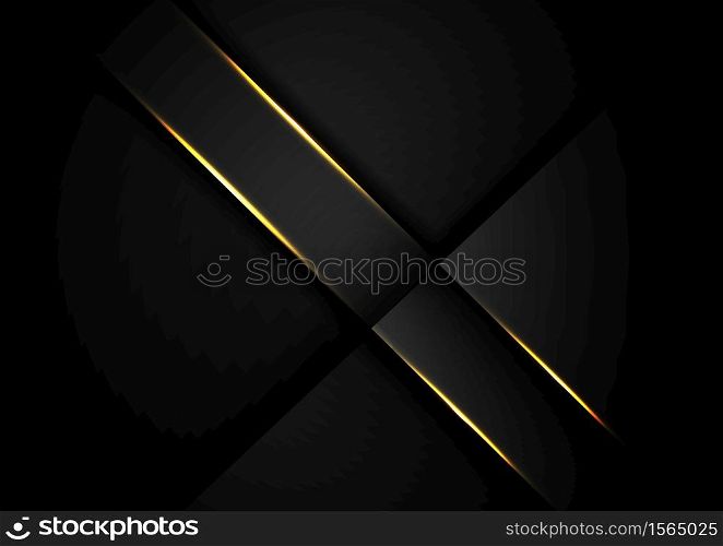 Abstract dark black color background overlapping layers with yellow neon glowing light. Technology concept. Vector illustration