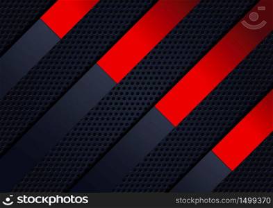 Abstract dark blue and red diagonal geometric on metal dark blue background. Modern style. Vector illustration
