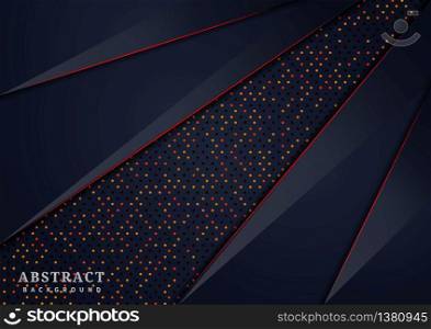 Abstract dark blue background overlap layers glitter and glowing dots with red border. Vector illustration