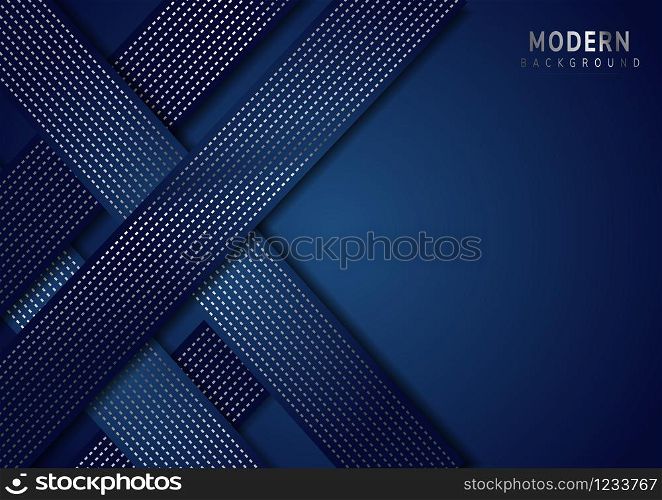 Abstract dark blue diagonal geometric overlap background with line silver.Modern style.