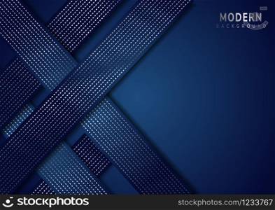Abstract dark blue diagonal geometric overlap background with line silver.Modern style.