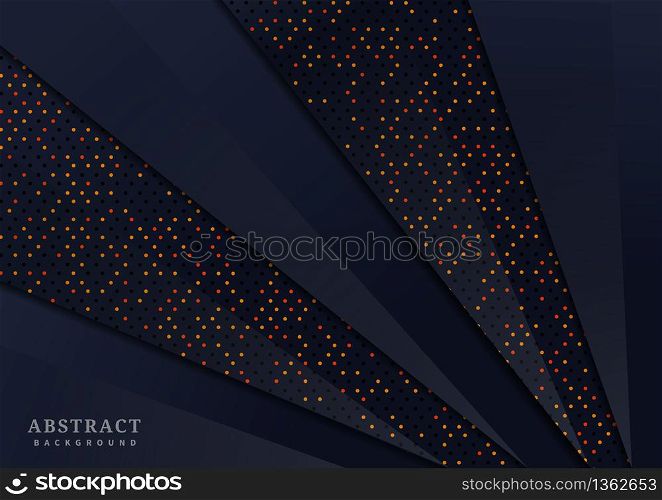 Abstract dark blue geometric overlapping layer with glitter and glowing dots on dark blue background modern style. Vector illustration