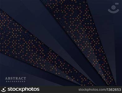 Abstract dark blue geometric overlapping layer with glitter and glowing dots on dark blue background modern style. Vector illustration