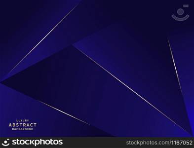 Abstract dark blue luxury premium background with luxury triangles pattern and gold lighting lines. Vector illustration