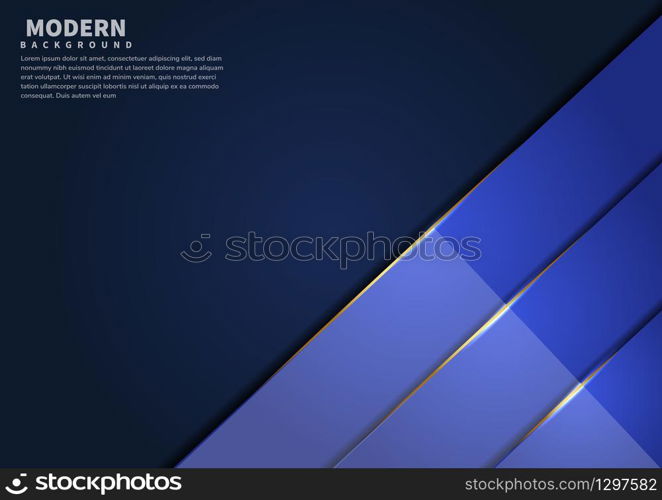 Abstract dark blue overlapping layers glossy with shadow with gold line modern style. You can use for template brochure design. poster, banner web, flyer. Vector illustration