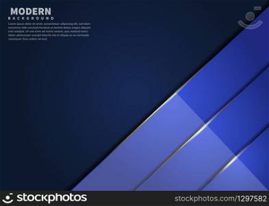 Abstract dark blue overlapping layers glossy with shadow with gold line modern style. You can use for template brochure design. poster, banner web, flyer. Vector illustration