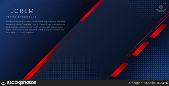 Abstract dark blue template red geometric diagonal elements background with halftone and space for text. Vector illustration