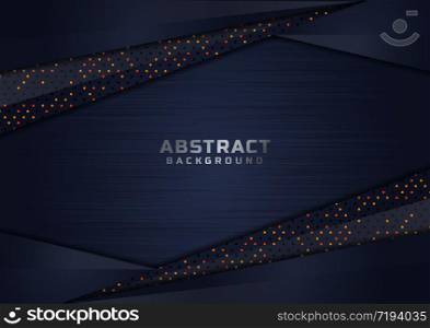 Abstract dark blue triangle geometric overlap layer with glitter and glowing dots on dark blue background modern style. Vector illustration
