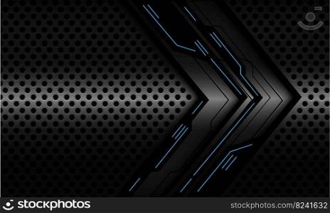 Abstract dark grey arrow blue energy power cyber direction geometric on metallic circle mesh design modern luxury futuristic background vector illustration.