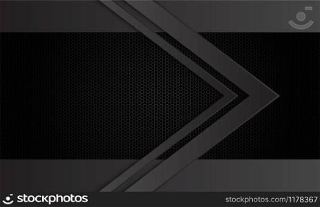 Abstract dark grey arrow direction on black hexagon mesh pattern design modern luxury futuristic background vector illustration.